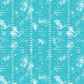 Mud cloth x's and dashes in sea blue turquoise and white distressed texture 12