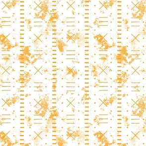 Mud cloth x's and dashes in yellow ochre and white distressed texture 12