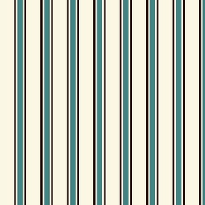 Teal and Brown Ticking Stripe on Off White