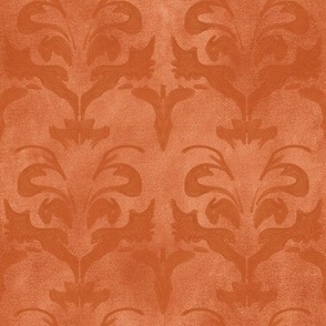 Elegant Orange Tansy Damask: Digitally Hand-Drawn Design for Soft Furnishings