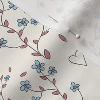 forget-me-nots with birds on cream