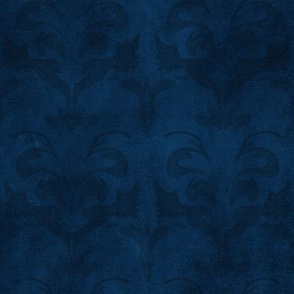 Elegant Deep Blue Tansy Damask: Digitally Hand-Drawn Design for Soft Furnishings