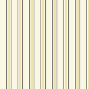 Yellow and Gray Ticking Stripe on Off White