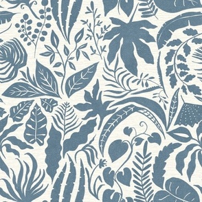 Pieces of Jungle Tropical in blue - 12 inch repeat