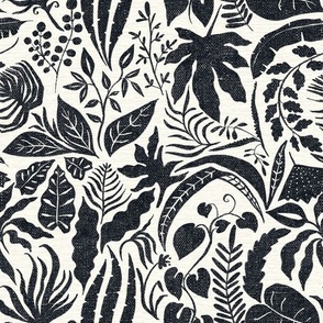 Pieces of Jungle  Tropical - Black and White - 12 inch repeat