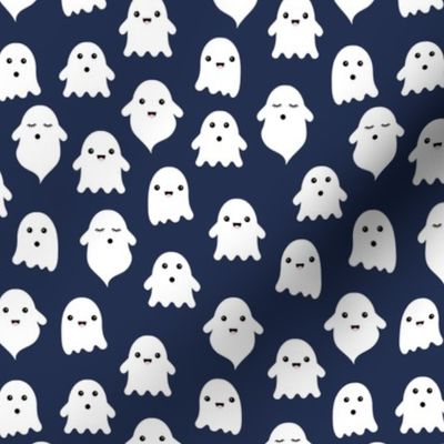 Spooky cute ghosts kawaii fright night minimalist halloween design on navy blue 