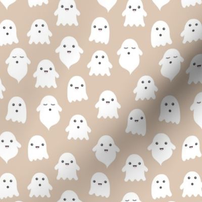 Spooky cute ghosts kawaii fright night minimalist halloween design on beige tan