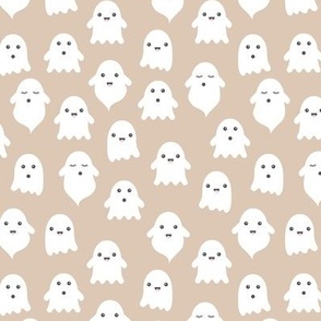 Spooky cute ghosts kawaii fright night minimalist halloween design on beige tan