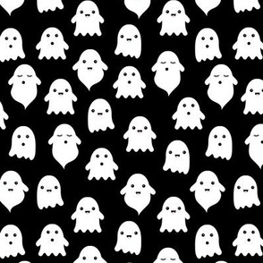 Spooky cute ghosts kawaii fright night minimalist halloween design on black monochrome