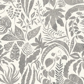 Pieces of Jungle Tropical in warm gray - 12 inch repeat