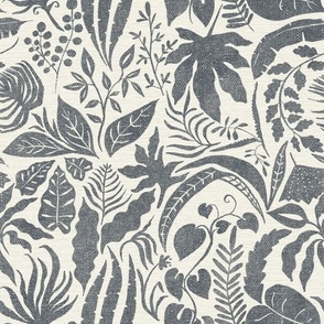 Pieces of Jungle Tropical in Cool Gray and linen - 12 inch repeat