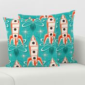 Blast Off - Retro Rockets Textured Aqua Large Scale