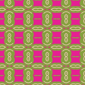 Pink and Green Geometric Print, Bright pink background