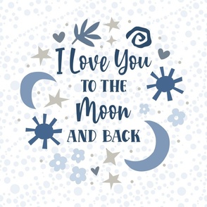 18x18 Panel I Love You To The Moon and Back Nursery Stars Sunshine Denim Boy Blues Boho Baby for Lovey Throw Pillow or Cushion Cover