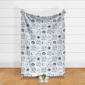 Bigger Scale Patchwork 6" Squares I Love You To The Moon and Back Nursery Stars Sunshine Denim Boy Blues Boho Baby