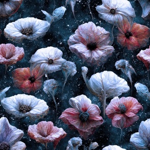 Moody aged flowers in blue and dirty red