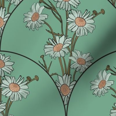Daisies in Green Scallops