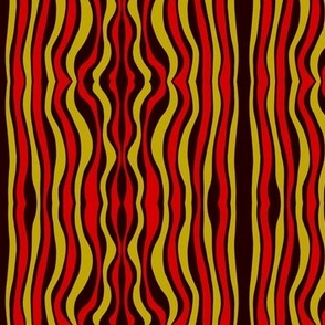 Wiggly stripes in crimson red, gold brown and black small vertical