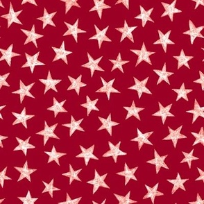 batik stars - white on cranberry red