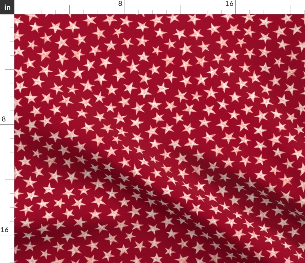 batik stars - white on cranberry red