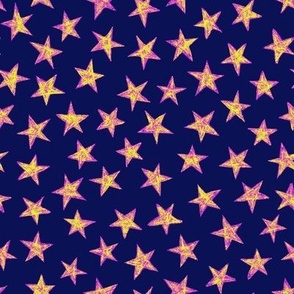 batik stars - pink/gold on navy blue