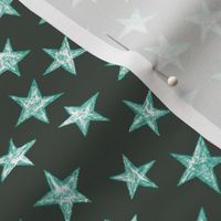 batik stars - white/aqua on khaki