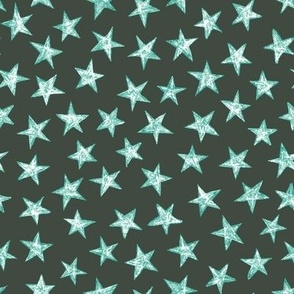 batik stars - white/aqua on khaki