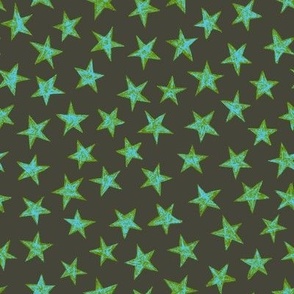 batik stars - light blue/green on khaki