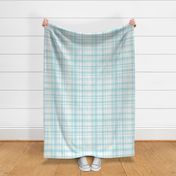 Bar plaid in sea blue turquoise and light grass green on white 100