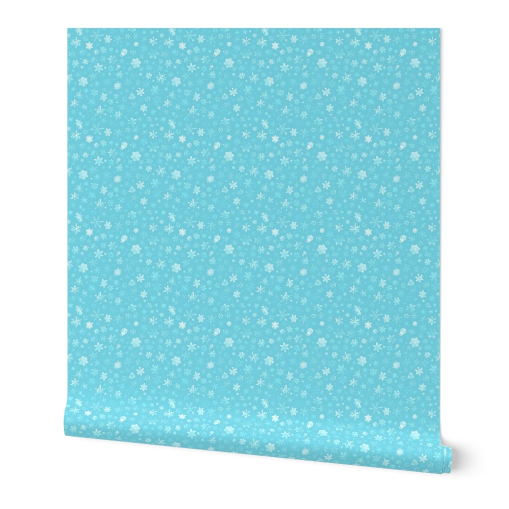 photographic snowflakes on pale cyan (medium snowflakes)