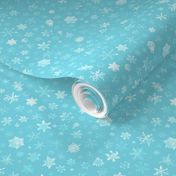 photographic snowflakes on pale cyan (medium snowflakes)