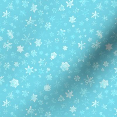 photographic snowflakes on pale cyan (medium snowflakes)