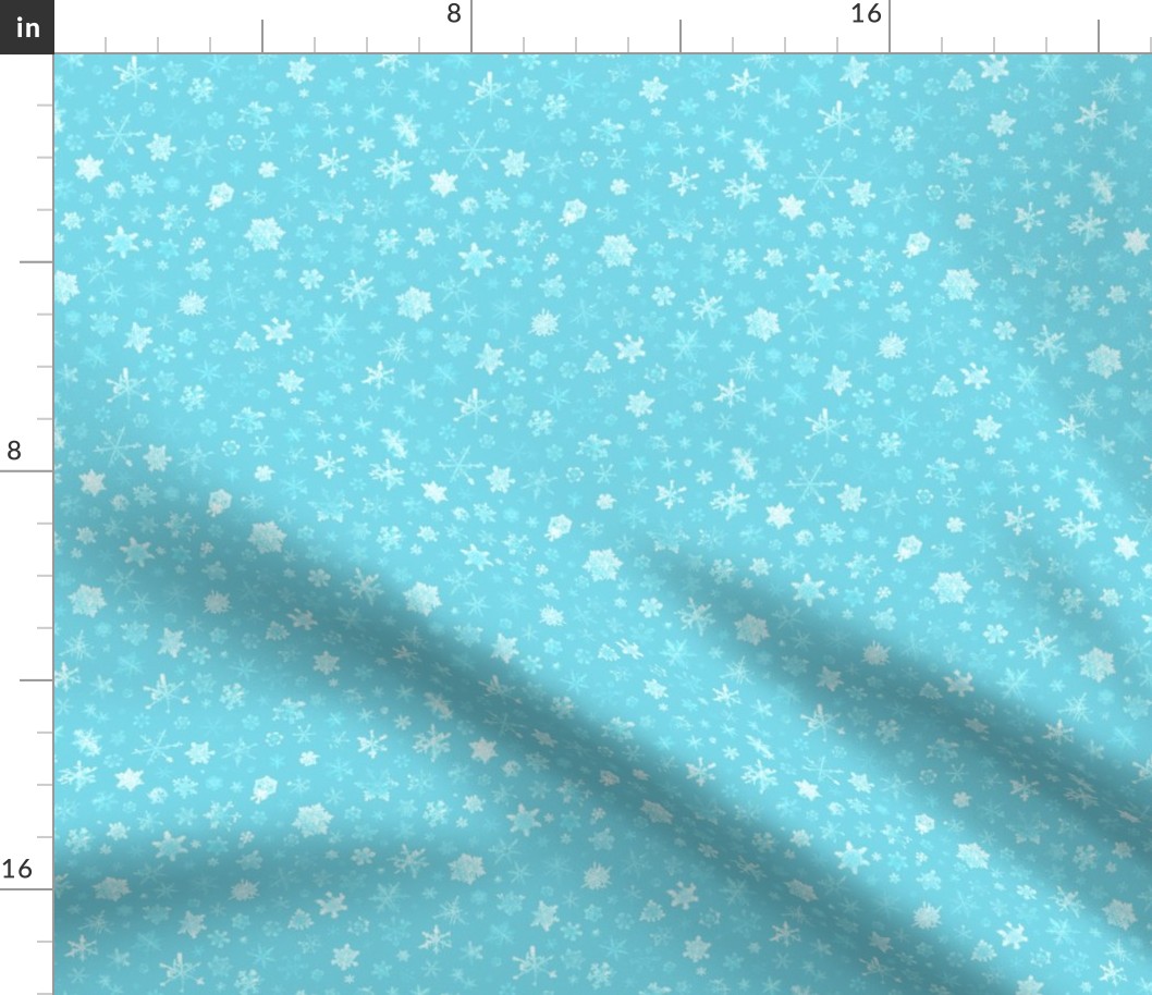 photographic snowflakes on pale cyan (medium snowflakes)