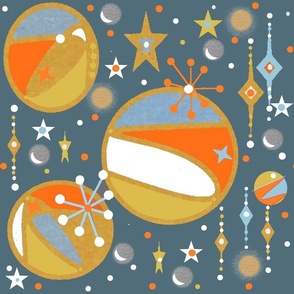The Marble Universe Print - © 2022 Vanessa Peutherer - Midcentury Mod Retro Space Satellite Exploration, Marble Universe,  Dogwood Denim, Indigo Denim Blue / Medium/Large Scale 