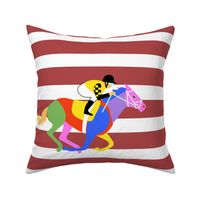 Horse Racing for 18 inch square pillows Color Block on Brick Red and White Stripes