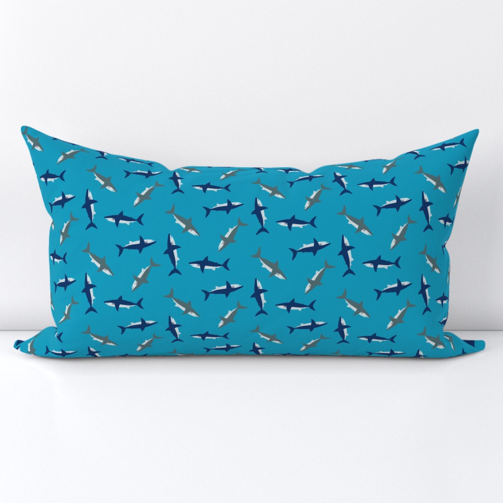 Blue and Grey Sharks on Cyan Blue by Brittanylane