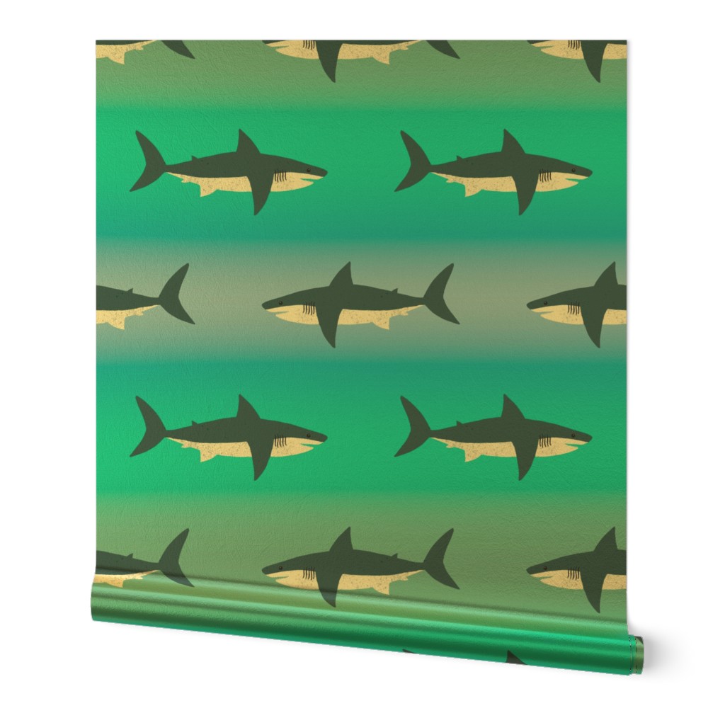 Swimming Sharks on Ocean Ombré by Brittanylane