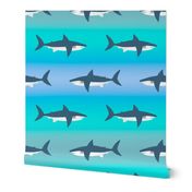 Swimming Sharks on Ocean Ombré by Brittanylane