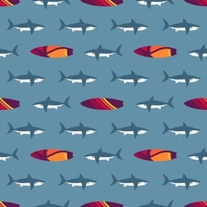 Sharks and Surfboards on Slate Blue by Brittanylane