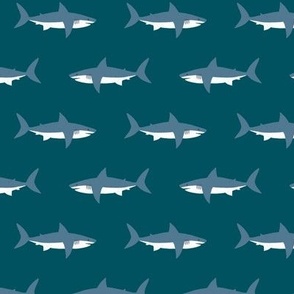 Swimming Sharks on Oceans Deep Blue by Brittanylane
