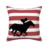 Horse Racing for 18 inch square pillows Black Silhouette on Brick Red and White Stripes