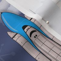 Space shuttle launch vertical stripes. Nasa starship start. Space adventure. Rocket launch.