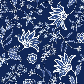 Floral Chintz Deep Denim Blue