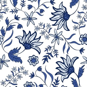 Floral Chintz Chinoiserie Blue on White