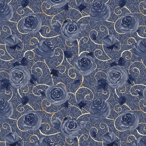 Victorian style navy blue watercolor roses
