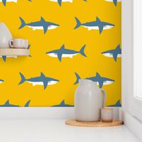 Swimming Sharks on Yellow by Brittanylane