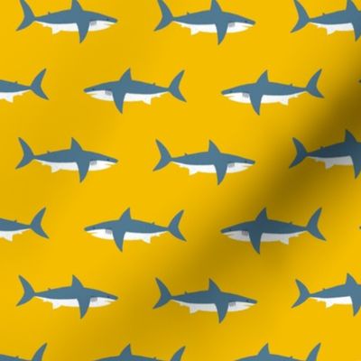 Swimming Sharks on Yellow by Brittanylane