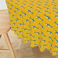 Swimming Sharks on Yellow by Brittanylane