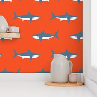 Swimming Sharks on Red Orange by Brittanylane