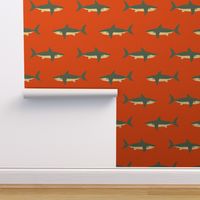 Swimming Sharks on Red Orange by Brittanylane